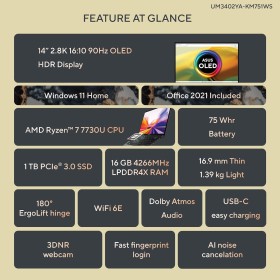 ASUS Zenbook 14 OLED UM3402YA-KM751WS 16GB 1TB Win11 Office