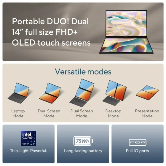 ASUS Zenbook Duo OLED UX8406MA-QL961WS Creator Laptop ASUS Zenbook Duo OLED UX8406MA-QL961WS Creator Laptop