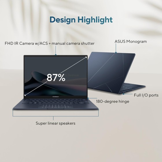 ASUS Zenbook 14 OLED, AI Powered Laptop, Intel Core Ultra 9 285H (32GB/1TB/Intel Arc Graphics/35.56 cms (14) 3K Touch/Windows 11 Home/Office Home 2024 + M365 Basic (1 Year Validity)*) UX3405CA-PZ164WS ASUS Zenbook 14 OLED, AI Powered Laptop, Intel Core Ultra 9 285H (32GB/1TB/Intel Arc Graphics/35.56 cms (14) 3K Touch/Windows 11 Home/Office Home 2024 + M365 Basic (1 Year Validity)*) UX3405CA-PZ164WS