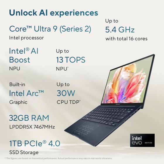ASUS Zenbook 14 OLED, AI Powered Laptop, Intel Core Ultra 9 285H (32GB/1TB/Intel Arc Graphics/35.56 cms (14) 3K Touch/Windows 11 Home/Office Home 2024 + M365 Basic (1 Year Validity)*) UX3405CA-PZ164WS ASUS Zenbook 14 OLED, AI Powered Laptop, Intel Core Ultra 9 285H (32GB/1TB/Intel Arc Graphics/35.56 cms (14) 3K Touch/Windows 11 Home/Office Home 2024 + M365 Basic (1 Year Validity)*) UX3405CA-PZ164WS
