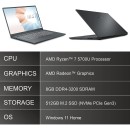 Msi Modern 15 A5M-280IN Laptop with AMD Ryzen 7 5700U,15.6 Inches Fhd IPS-Level 60Hz and 8GB DDR4 Ram,512GB M.2 Storage,Windows 11 Home