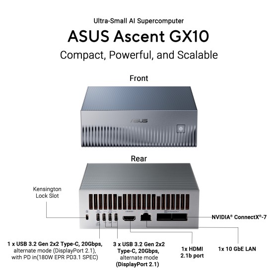 ASUS Ascent GX10 NVIDIA GB10 Blackwell AI Supercomputer 1TB