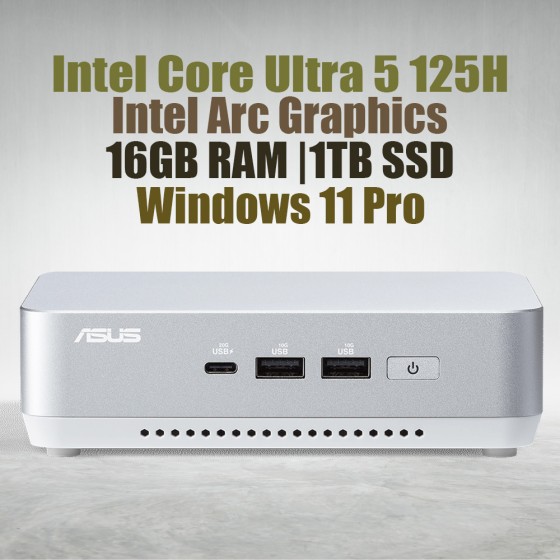 ASUS NUC 14 Pro Plus Kit NUC14RVSU5 Mini Pc with Intel 14th Gen Core Ultra 5 125H Processor (14 Cores 18 Threads 4.50GHz 18MB Cache Intel Arc Graphics) and 16GB DDR5 RAM, 1TB M.2 SSD, 2.5GbE LAN, Wi-Fi 6E, Bluetooth 5.3, 2x Thunderbolt 4 ports &