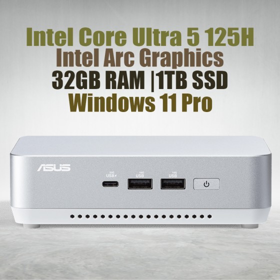 ASUS NUC 14 Pro Plus Kit NUC14RVSU5 Mini Pc with Intel 14th Gen Core Ultra 5 125H Processor (14 Cores 18 Threads 4.50GHz 18MB Cache Intel Arc Graphics) and 32GB DDR5 RAM, 1TB M.2 SSD, 2.5GbE LAN, Wi-Fi 6E, Bluetooth 5.3, 2x Thunderbolt 4 ports & Wind