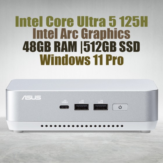 ASUS NUC 14 Pro Plus Kit NUC14RVSU5 Mini Pc with Intel 14th Gen Core Ultra 5 125H Processor (14 Cores 18 Threads 4.50GHz 18MB Cache Intel Arc Graphics) and 48GB DDR5 RAM, 512GB M.2 SSD, 2.5GbE LAN, Wi-Fi 6E, Bluetooth 5.3, 2x Thunderbolt 4 ports & Wi