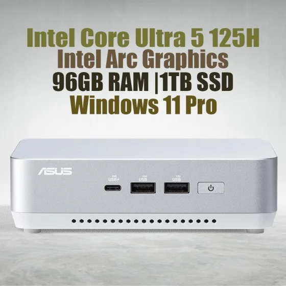 ASUS NUC 14 Pro Plus NUC14RVSU5 Core Ultra 5 125H 96GB 1TB Win11 ASUS NUC 14 Pro Plus Kit NUC14RVSU5 Mini Pc with Intel 14th Gen Core Ultra 5 125H Processor (14 Cores 18 Threads 4.50GHz 18MB Cache Intel Arc Graphics) and 96GB DDR5 RAM, 1TB M.2 SSD, 2.5GbE LAN, Wi-Fi 6E, Bluetooth 5.3, 2x Thunderbolt 4 ports & Wind