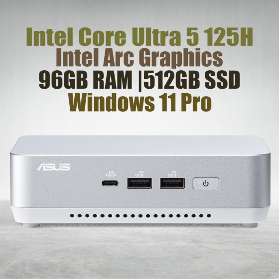 ASUS NUC 14 Pro Plus Kit NUC14RVSU5 Mini Pc with Intel 14th Gen Core Ultra 5 125H Processor (14 Cores 18 Threads 4.50GHz 18MB Cache Intel Arc Graphics) and 96GB DDR5 RAM, 512GB M.2 SSD, 2.5GbE LAN, Wi-Fi 6E, Bluetooth 5.3, 2x Thunderbolt 4 ports & Wi