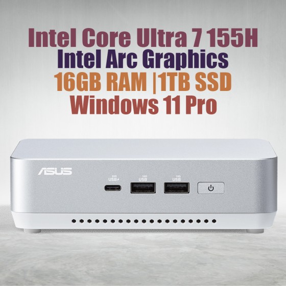ASUS NUC 14 Pro Plus Kit NUC14RVSU7 Mini Pc with Intel 14th Gen Core Ultra 7 155H Processor (16 Cores 22 Threads 4.8GHz 24MB Cache Intel Arc Graphics) and 16GB DDR5 RAM, 1TB M.2 SSD, 2.5GbE LAN, Wi-Fi 6E, Bluetooth 5.3, 2x Thunderbolt 4 ports & Windo
