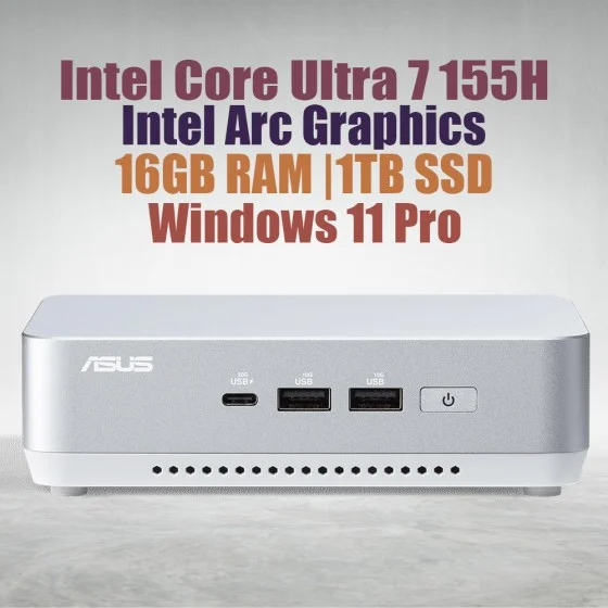 ASUS NUC 14 Pro Plus NUC14RVSU7 Core Ultra 7 155H 16GB 1TB Win11 ASUS NUC 14 Pro Plus Kit NUC14RVSU7 Mini Pc with Intel 14th Gen Core Ultra 7 155H Processor (16 Cores 22 Threads 4.8GHz 24MB Cache Intel Arc Graphics) and 16GB DDR5 RAM, 1TB M.2 SSD, 2.5GbE LAN, Wi-Fi 6E, Bluetooth 5.3, 2x Thunderbolt 4 ports & Windo