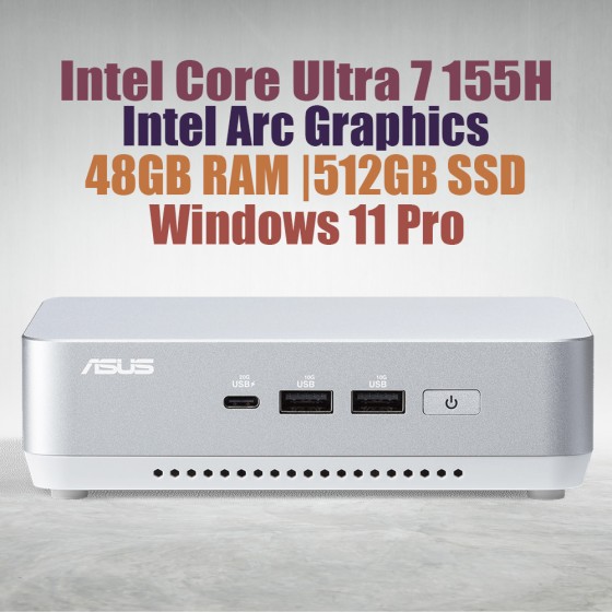 ASUS NUC 14 Pro Plus Kit NUC14RVSU7 Mini Pc with Intel 14th Gen Core Ultra 7 155H Processor (16 Cores 22 Threads 4.8GHz 24MB Cache Intel Arc Graphics) and 48GB DDR5 RAM, 512GB M.2 SSD, 2.5GbE LAN, Wi-Fi 6E, Bluetooth 5.3, 2x Thunderbolt 4 ports & Win