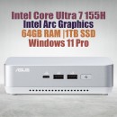 ASUS NUC 14 Pro Plus Kit NUC14RVSU7 Mini Pc with Intel 14th Gen Core Ultra 7 155H Processor (16 Cores 22 Threads 4.8GHz 24MB Cache Intel Arc Graphics) and 64GB DDR5 RAM, 1TB M.2 SSD, 2.5GbE LAN, Wi-Fi 6E, Bluetooth 5.3, 2x Thunderbolt 4 ports & Windo