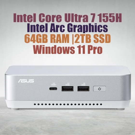 ASUS NUC 14 Pro Plus NUC14RVSU7 Core Ultra 7 155H 64GB 2TB Win11 ASUS NUC 14 Pro Plus Kit NUC14RVSU7 Mini Pc with Intel 14th Gen Core Ultra 7 155H Processor (16 Cores 22 Threads 4.8GHz 24MB Cache Intel Arc Graphics) and 64GB DDR5 RAM, 2TB M.2 SSD, 2.5GbE LAN, Wi-Fi 6E, Bluetooth 5.3, 2x Thunderbolt 4 ports & Window