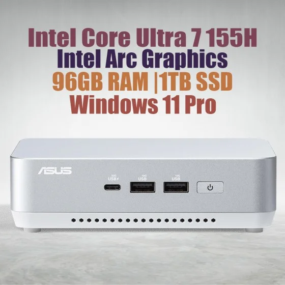 ASUS NUC 14 Pro Plus NUC14RVSU7 Core Ultra 7 155H 96GB 1TB Win11 ASUS NUC 14 Pro Plus Kit NUC14RVSU7 Mini Pc with Intel 14th Gen Core Ultra 7 155H Processor (16 Cores 22 Threads 4.8GHz 24MB Cache Intel Arc Graphics) and 96GB DDR5 RAM, 1TB M.2 SSD, 2.5GbE LAN, Wi-Fi 6E, Bluetooth 5.3, 2x Thunderbolt 4 ports & Windo