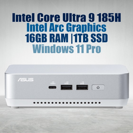 ASUS NUC 14 Pro Plus Kit NUC14RVSU9 Mini Pc with Intel 14th Gen Core Ultra i9-185H Processor (16 Cores 22 Threads 5.1GHz 24MB Cache Intel Arc Graphics) and 16GB DDR5 RAM, 1TB M.2 SSD, 2.5GbE LAN, Wi-Fi 6E, Bluetooth 5.3, 2x Thunderbolt 4 ports & Windo