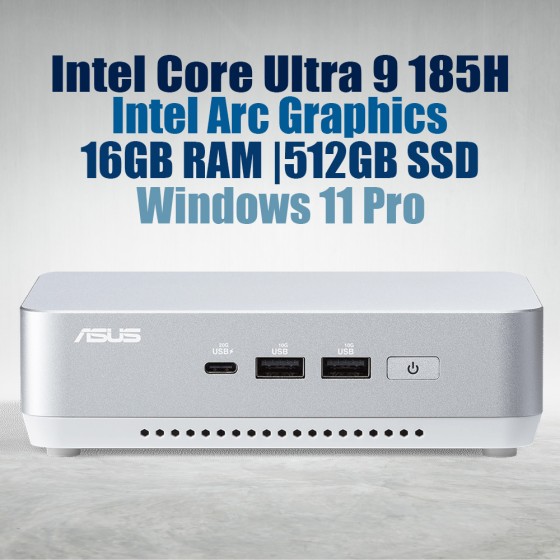 ASUS NUC 14 Pro Plus Kit NUC14RVSU9 Mini Pc with Intel 14th Gen Core Ultra 9 185H Processor (16 Cores 22 Threads 5.1GHz 24MB Cache Intel Arc Graphics) and 16GB DDR5 RAM, 512GB M.2 SSD, 2.5GbE LAN, Wi-Fi 6E, Bluetooth 5.3, 2x Thunderbolt 4 ports & Wind