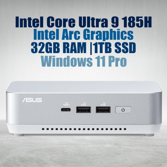 ASUS NUC 14 Pro Plus Kit NUC14RVSU9 Mini Pc with Intel 14th Gen Core Ultra 9 185H Processor (16 Cores 22 Threads 5.1GHz 24MB Cache Intel Arc Graphics) and 32GB DDR5 RAM, 1TB M.2 SSD, 2.5GbE LAN, Wi-Fi 6E, Bluetooth 5.3, 2x Thunderbolt 4 ports & Window