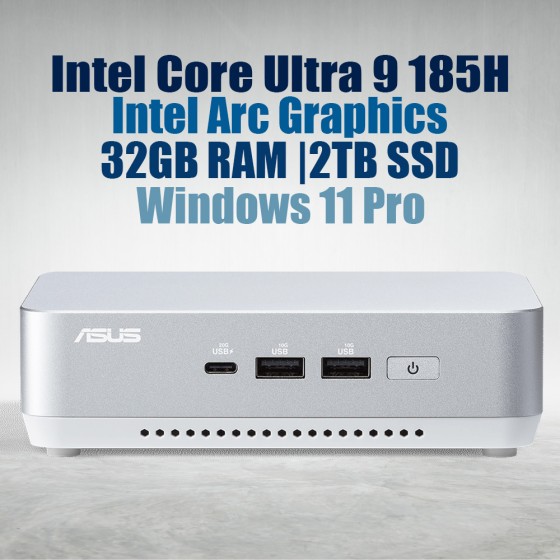 ASUS NUC 14 Pro Plus Kit NUC14RVSU9 Mini Pc with Intel 14th Gen Core Ultra 9 185H Processor (16 Cores 22 Threads 5.1GHz 24MB Cache Intel Arc Graphics) and 32GB DDR5 RAM, 2TB M.2 SSD, 2.5GbE LAN, Wi-Fi 6E, Bluetooth 5.3, 2x Thunderbolt 4 ports & Win 11