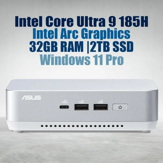 ASUS NUC 14 Pro Plus NUC14RVSU9 Core Ultra 9 185H 32GB 2TB Win11 ASUS NUC 14 Pro Plus Kit NUC14RVSU9 Mini Pc with Intel 14th Gen Core Ultra 9 185H Processor (16 Cores 22 Threads 5.1GHz 24MB Cache Intel Arc Graphics) and 32GB DDR5 RAM, 2TB M.2 SSD, 2.5GbE LAN, Wi-Fi 6E, Bluetooth 5.3, 2x Thunderbolt 4 ports & Win 11