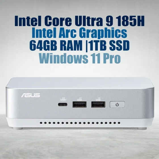 ASUS NUC 14 Pro Plus NUC14RVSU9 Core Ultra 9 185H 64GB 1TB Win11 ASUS NUC 14 Pro Plus Kit NUC14RVSU9 Mini Pc with Intel 14th Gen Core Ultra 9 185H Processor (16 Cores 22 Threads 5.1GHz 24MB Cache Intel Arc Graphics) and 64GB DDR5 RAM, 1TB M.2 SSD, 2.5GbE LAN, Wi-Fi 6E, Bluetooth 5.3, 2x Thunderbolt 4 ports & Win 11