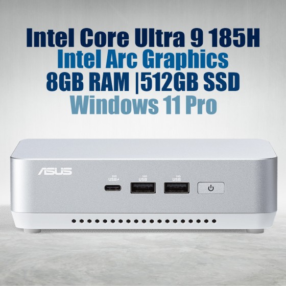 ASUS NUC 14 Pro Plus Kit NUC14RVSU9 Mini Pc with Intel 14th Gen Core Ultra 9 185H Processor (16 Cores 22 Threads 5.1GHz 24MB Cache Intel Arc Graphics) and 8GB DDR5 RAM, 512GB M.2 SSD, 2.5GbE LAN, Wi-Fi 6E, Bluetooth 5.3, 2x Thunderbolt 4 ports & Wind