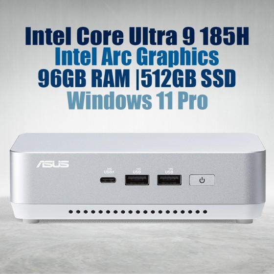 ASUS NUC 14 Pro Plus Kit NUC14RVSU9 Mini Pc with Intel 14th Gen Core Ultra 9 185H Processor (16 Cores 22 Threads 5.1GHz 24MB Cache Intel Arc Graphics) and 96GB DDR5 RAM, 512GB M.2 SSD, 2.5GbE LAN, Wi-Fi 6E, Bluetooth 5.3, 2x Thunderbolt 4 ports & Wind