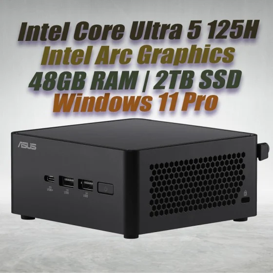 ASUS NUC 14 Pro NUC14RVHU5 Core Ultra 5 125H 48GB 2TB Win11 ASUS NUC 14 Pro Kit NUC14RVHU5 Mini Pc with Intel 14th Gen Core Ultra 5 125H Processor (14 Cores 18 Threads 4.50GHz 18MB Cache Intel Arc Graphics) and 48GB DDR5 RAM, 2TB M.2 SSD, 2.5GbE LAN, Wi-Fi 6E, Bluetooth 5.3, 2x Thunderbolt 4 ports & Windows 1