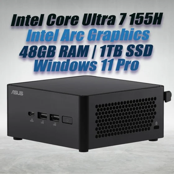 ASUS NUC 14 Pro NUC14RVHU7 Core Ultra 7 155H 48GB 1TB Win11 ASUS NUC 14 Pro Kit NUC14RVHU7 Mini Pc with Intel 14th Gen Core Ultra 7 155H Processor (16 Cores 22 Threads 4.8GHz 24MB Cache Intel Arc Graphics) and 48GB DDR5 RAM, 1TB M.2 SSD, 2.5GbE LAN, Wi-Fi 6E, Bluetooth 5.3, 2x Thunderbolt 4 ports & Windows 11