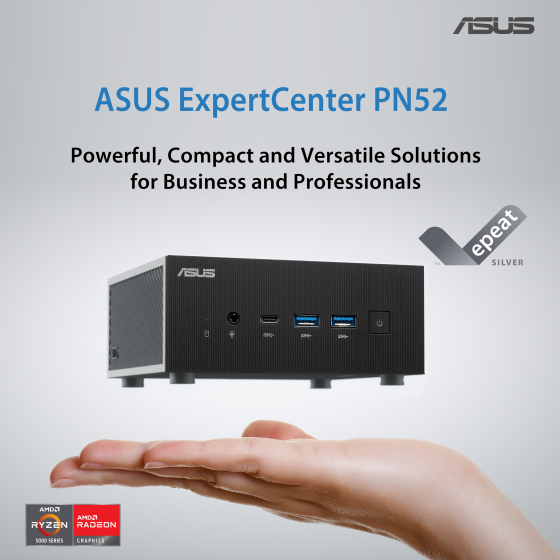 Asus ExpertCenter PN52 5600H Ultra-compact Barebone mini PC with AMD Ryzen™ 5 5600H processors and AMD Radeon ™ Graphics, supports Quad-4K displays and 8K resolution, 2x PCIe® Gen3 x4 M.2 NVMe® SSD, 2.5 Gb LAN, WiFi 6E