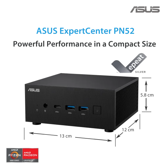 Asus ExpertCenter PN52 5600H Ultra-compact mini PC with AMD Ryzen™ 5 5600H processors and AMD Radeon ™ Graphics, 8GB 3200MHz DDR4 RAM, 256GB M.2 NVMe SSD and Windows 10 Pro, supports Quad-4K displays and 8K resolution, 2x PCIe® Gen3 x4 M.2 NVMe® SSD, 2.5 Asus ExpertCenter PN52 5600H Ultra-compact mini PC with AMD Ryzen™ 5 5600H processors and AMD Radeon ™ Graphics, 8GB 3200MHz DDR4 RAM, 256GB M.2 NVMe SSD and Windows 10 Pro, supports Quad-4K displays and 8K resolution, 2x PCIe® Gen3 x4 M.2 NVMe® SSD, 2.5