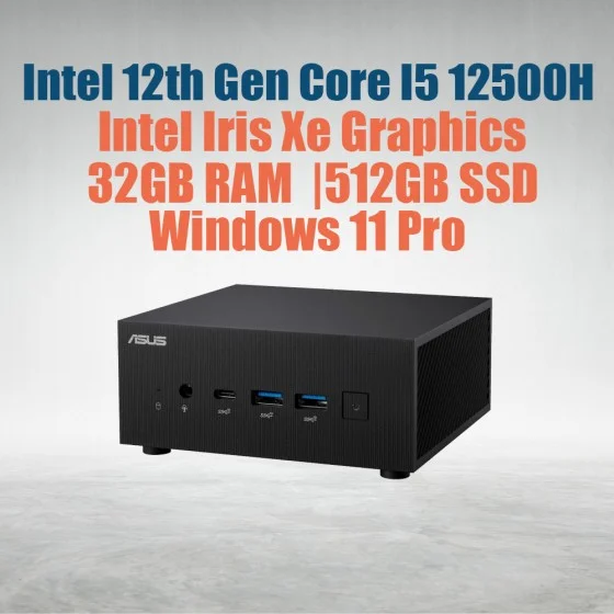 ASUS Mini PC PN64 | i5 12500H | 32GB RAM | 512GB SSD | Win 11 ASUS ExpertCenter mini PC PN64 Barebone(Intel 12th Gen Core i5 12500H), 32GB DDR5 4800Mhz,512GB M.2 NVMe Gen4 with Windows 11 Professional operating system and support also Intel 2.5 Gb LAN, WiFi 6