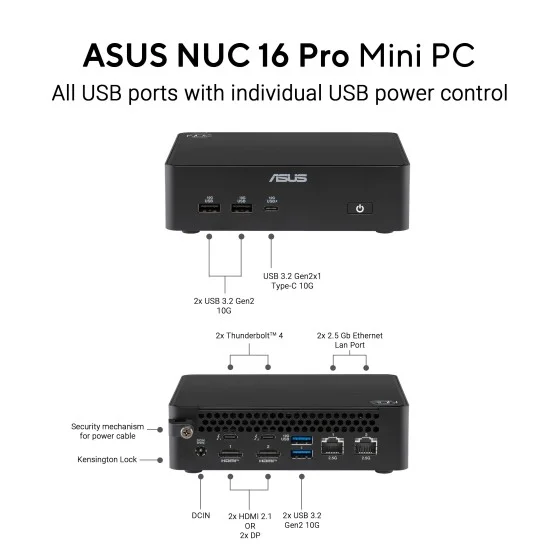 Side profile view - ASUS NUC 16 Pro NUC16GDK X9 32GB 2TB Win11 Mini PC