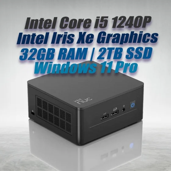Intel Mini PC NUC12WSHi5 Core i5-1240P 32GB 2TB Win11 Intel NUC 12 Pro Kit NUC12WSHi5 Mini PC with 12th Gen Core i5-1240P Processor (12 Cores 16 Threads 4.40GHz 12MB Cache Intel Iris Xe Graphics) with 32GB DDR4 RAM, 2TB M.2 SSD, 2.5GbE LAN, Wi-Fi 6E, Bluetooth 5.3, 2x Thunderbolt 4 ports and Windows 11