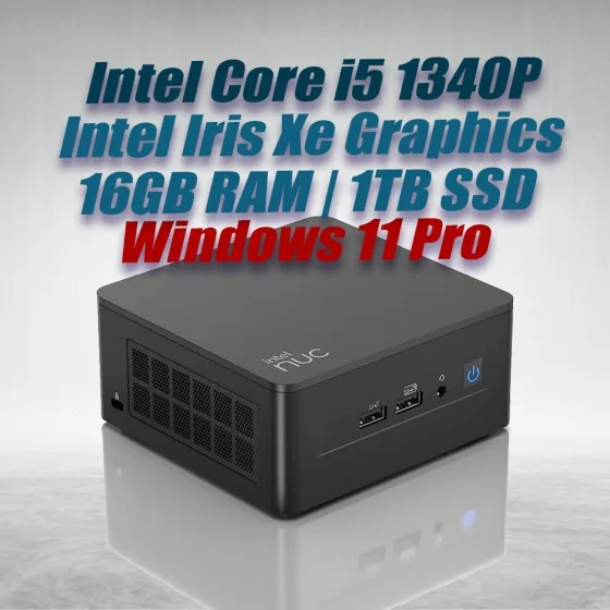 Intel Mini PC NUC13ANHi5 Core i5-1340P 16GB 1TB Win11 Intel NUC 13 Pro Kit NUC13ANHi5 Mini PC with 13th Gen Core i5-1340P Processor (12 Cores 16 Threads 4.60GHz 12MB Cache Intel Iris Xe Graphics) with 16GB DDR4 RAM, 1TB M.2 SSD, 2.5GbE LAN, Wi-Fi 6E, Bluetooth 5.3, 2x Thunderbolt 4 ports and Windows 11