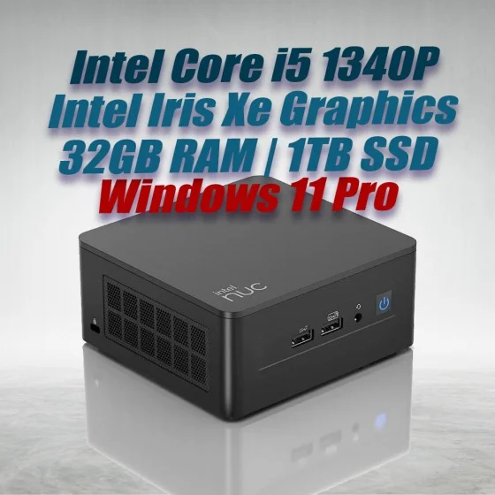 Intel Mini PC NUC13ANHi5 Core i5-1340P 32GB 1TB Win11 Intel NUC 13 Pro Kit NUC13ANHi5 Mini PC with 13th Gen Core i5-1340P Processor (12 Cores 16 Threads 4.60GHz 12MB Cache Intel Iris Xe Graphics) with 32GB DDR4 RAM, 1TB M.2 SSD, 2.5GbE LAN, Wi-Fi 6E, Bluetooth 5.3, 2x Thunderbolt 4 ports and Windows 11
