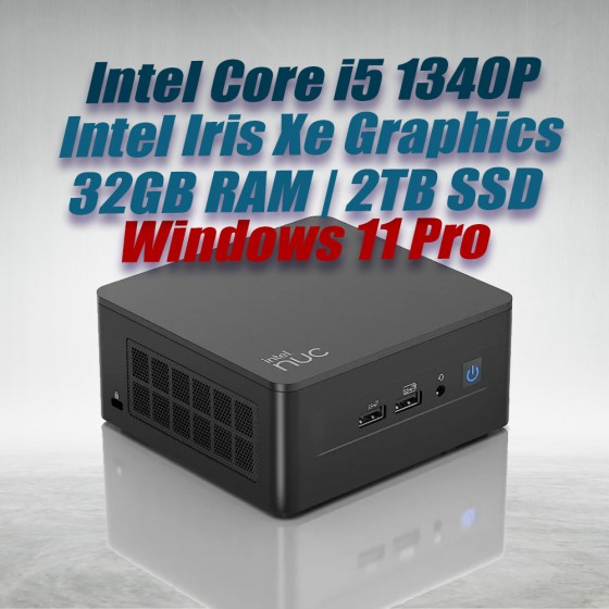 Intel NUC 13 Pro Kit NUC13ANHi5 Mini PC with 13th Gen Core i5-1340P Processor (12 Cores 16 Threads 4.60GHz 12MB Cache Intel Iris Xe Graphics) with 32GB DDR4 RAM, 2TB M.2 SSD, 2.5GbE LAN, Wi-Fi 6E, Bluetooth 5.3, 2x Thunderbolt 4 ports and Windows 11