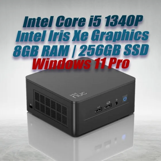 Intel Mini PC NUC13ANHi5 Core i5-1340P 8GB 256GB Win11 Intel NUC 13 Pro Kit NUC13ANHi5 Mini PC with 13th Gen Core i5-1340P Processor (12 Cores 16 Threads 4.60GHz 12MB Cache Intel Iris Xe Graphics) with 8GB DDR4 RAM, 256GB M.2 SSD, 2.5GbE LAN, Wi-Fi 6E, Bluetooth 5.3, 2x Thunderbolt 4 ports and Windows 11