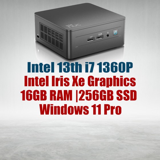 Intel NUC 13 Pro Kit NUC13ANHi7 Mini Pc with 13th Gen Core i7-1360P Processor (12 Cores 16 Threads 5.00GHz 18MB Cache Intel Iris Xe Graphics) with 16GB DDR4 RAM, 256GB M.2 SSD, 2.5GbE LAN, Wi-Fi 6E, Bluetooth 5.3, 2x Thunderbolt 4 ports and Windows 11