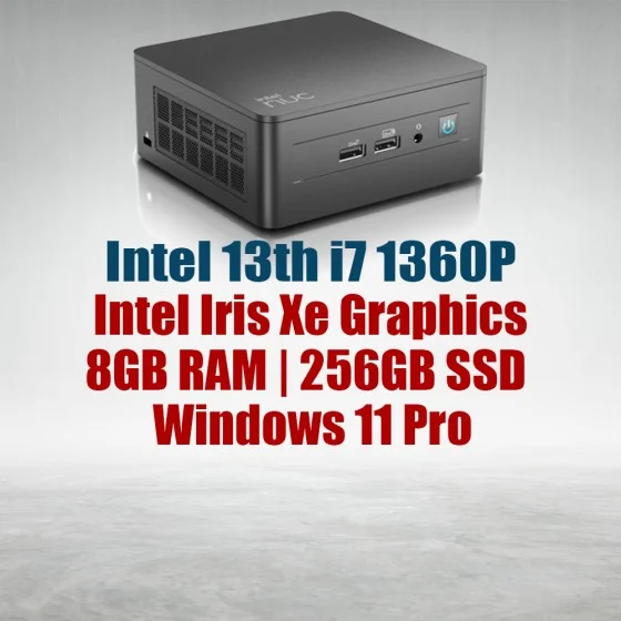 Intel Mini PC NUC13ANHi7 Core i7-1360P 8GB 256GB Win11 Intel NUC 13 Pro Kit NUC13ANHi7 Mini Pc with 13th Gen Core i7-1360P Processor (12 Cores 16 Threads 5.00GHz 18MB Cache Intel Iris Xe Graphics) with 8GB DDR4 RAM, 256GB M.2 SSD, 2.5GbE LAN, Wi-Fi 6E, Bluetooth 5.3, 2x Thunderbolt 4 ports and Windows 11