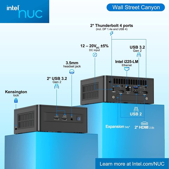 ASUS NUC 12 Pro Kit NUC12WSHi5 Mini PC with 12th Gen Core i5-1240P Processor (12 Cores 16 Threads 4.40GHz 12MB Cache Intel Iris Xe Graphics) with 8GB DDR4 RAM, 256GB M.2 SSD, 2.5GbE LAN, Wi-Fi 6E, Bluetooth 5.3, 2x Thunderbolt 4 ports and Windows 11