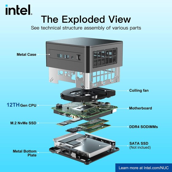 Intel NUC 12 Pro Kit NUC12WSHi5 Mini PC with 12th Gen Core i5-1240P Processor with 64GB DDR4 RAM, 1TB SSD, 2.5GbE LAN, Wi-Fi 6E, Bluetooth 5.3, 2x Thunderbolt 4 ports, Windows 11, Office 2021 Pro plus