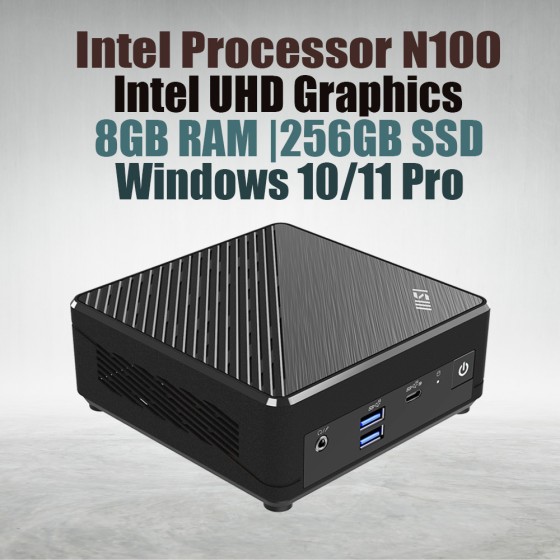 Msi Cubi N ADL S Minipc N100 8GB 256GB Windows 11 Msi Cubi N ADL S Minipc with Intel Processor N100 (4 Core 4 Threads 3.40GHz 6MB Cache Intel UHD Graphics), 8GB DDR4 Laptop Ram, 256GB M.2 Nvme SSD, LAN, Wifi & Bluetooth and Windows 11 Pro