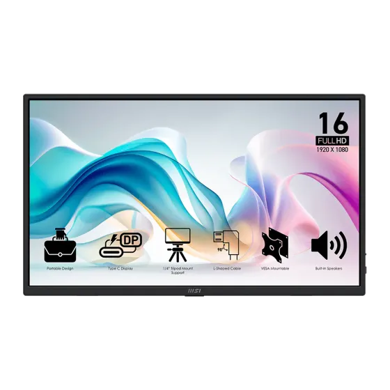 MSI PRO MP165 E6 portable monitor with USB-C and Mini-HDMI MSI PRO MP165 E6 15.6-inch FHD IPS Portable Monitor