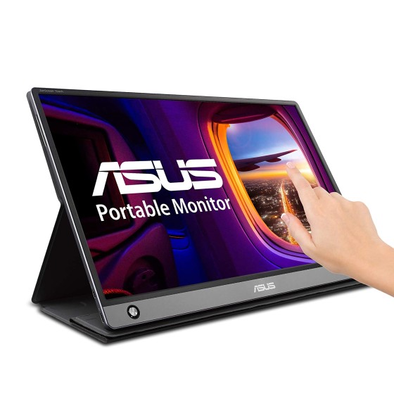 ASUS ZenScreen Touch MB16AMT USB portable monitor — 15.6-inch, IPS, Full HD, 10-point Touch, Built-in Battery, Hybrid Signal Solution, USB Type-C, Micro-HDMI, Compatible with Laptops, Smartphones, Gaming Consoles, and Cameras