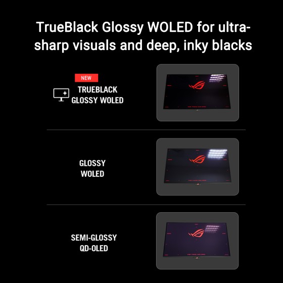 ASUS ROG Swift QHD OLED PG27AQWP-W 27inch Gaming Monitor ASUS ROG Swift QHD OLED PG27AQWP-W gaming monitor ― 27-inch (26.5-inch viewable) TrueBlack Glossy Tandem OLED,Dual-Mode (QHD 540Hz, HD 720Hz),0.02ms (GTG),G-SYNC compatible,OLED Care Pro,Neo Proximity Sensor,VESA DisplayHDR 500 True Black