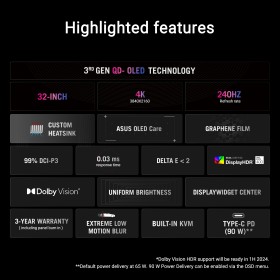 ASUS ROG Swift OLED PG32UCDM 32-inch 4K QD-OLED 240Hz Gaming Monitor