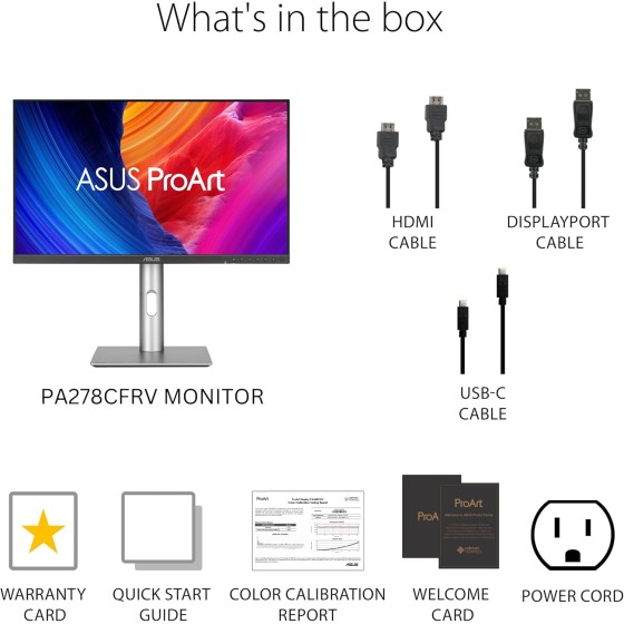ASUS ProArt Display PA278CFRV Professional Monitor – 27-inch, IPS ASUS ProArt Display PA278CFRV Professional Monitor – 27-inch, IPS