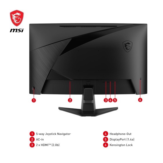 MSI MAG 27CQ6F 27Inch 2K WQHD Curved Gaming Monitor with 1500R 2560 x 1440 Rapid VA Panel, 180 Hz / 0.5ms (GtG, Min.), Adaptive-Sync - DP 1.4a, HDMI 2.0b CEC