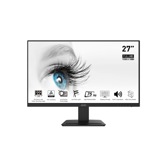 MSI Pro MP273 Professional Monitor with 27 Inch FullHD (1920 x 1080) 75Hz Refresh Rate, IPS Panel with Eye-Friendly Technology, VESA-Mount