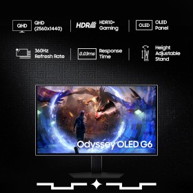 Samsung Odyssey OLED G6 LS27DG600SWXXL 27inch QHD 2K Gaming Monitor Samsung Odyssey OLED G6 LS27DG600SWXXL 27inch QHD 2K Gaming Monitor