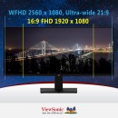 ViewSonic VA2932-MHD 29-Inch Monitor with Full HD 1080p (IPS 21:9 WFHD 3 Side 2560 x 1080 Pixels) Borderless, HDR10, sRGB 120%, DCR 80M:1, Adaptive Sync, HDMI 1.4x2, DPx1, Speakers for Wide Screen Home and Office use